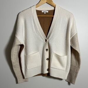 Madewell Wool Blend Cream and Tan Button-Up Cardigan
